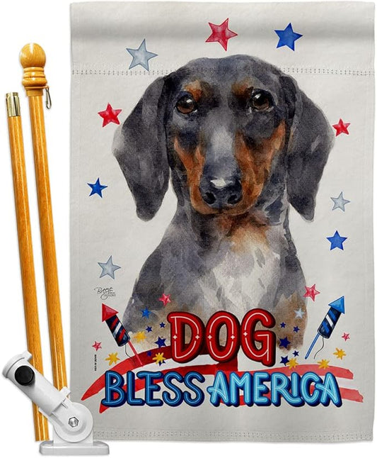 Breeze Decor Patriotic Black Tan Dachshund House Flag Set Dog Puppy Spoiled Paw Canine Fur Pet Nature Farm Animal Creature Decoration Banner Small Garden Yard Gift Double-Sided, Made in USA