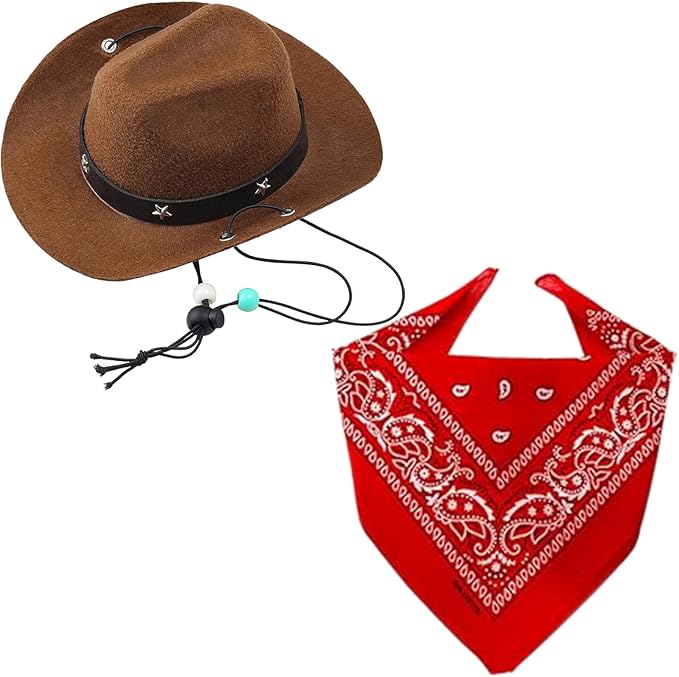 Dog Costume Halloween Dog Cat Cowboy Hat with Dog Bandana Funny Cute Pet Cowboy Costume Cosplay Cap Party Accessories