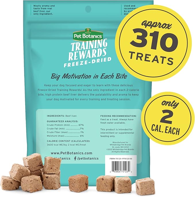 Pet Botanics 6 Oz. Pouch Training Reward Freeze Dried, Beef Liver Flavor, with 310 Treats Per Bag, The Choice of Top Trainers