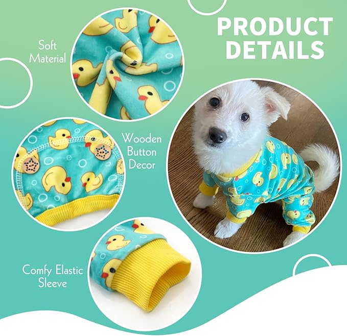 KYEESE Dog Pajamas Velvet Dog Pajamas Small Sized Dogs Dogs Pjs with Yellow Ducks Pattern Soft Doggie Jammies Stretchy Doggie Clothes Puppy Onesie Comfy Pet Coat Pet Costume, X-Small