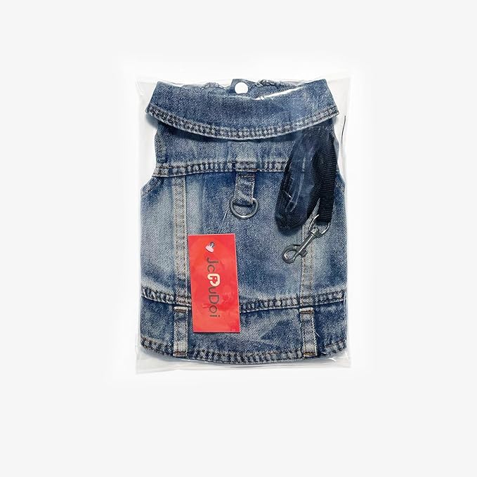 Dog Jean Jacket Pet Blue Denim Coat for Puppy Small Dogs Fashion Classic Overalls Girl Male Boy Cat Costumes Vintage Washed Vest Clothes Outfit Shirts (Blue, Large)