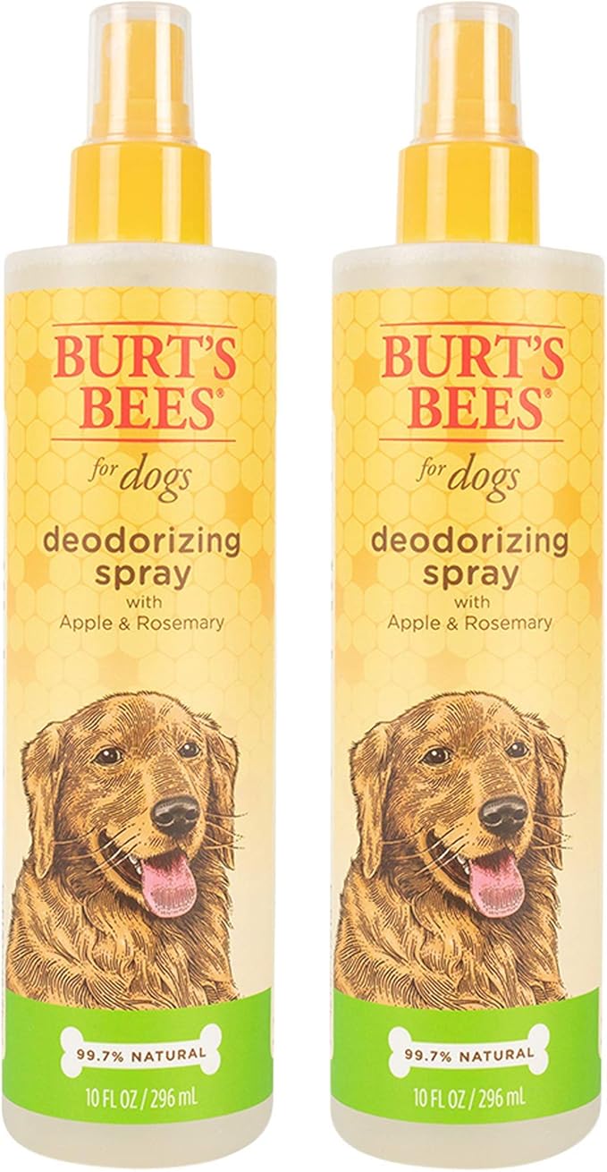 Burt's Bees for Pets Deodorizing Spray for Dogs with Apple and Rosemary, 99.7% Natural Origin Formulas, Waterless Canine Cleanser - Gentle Dry Shampoo for Pups, 2pk, 10 oz