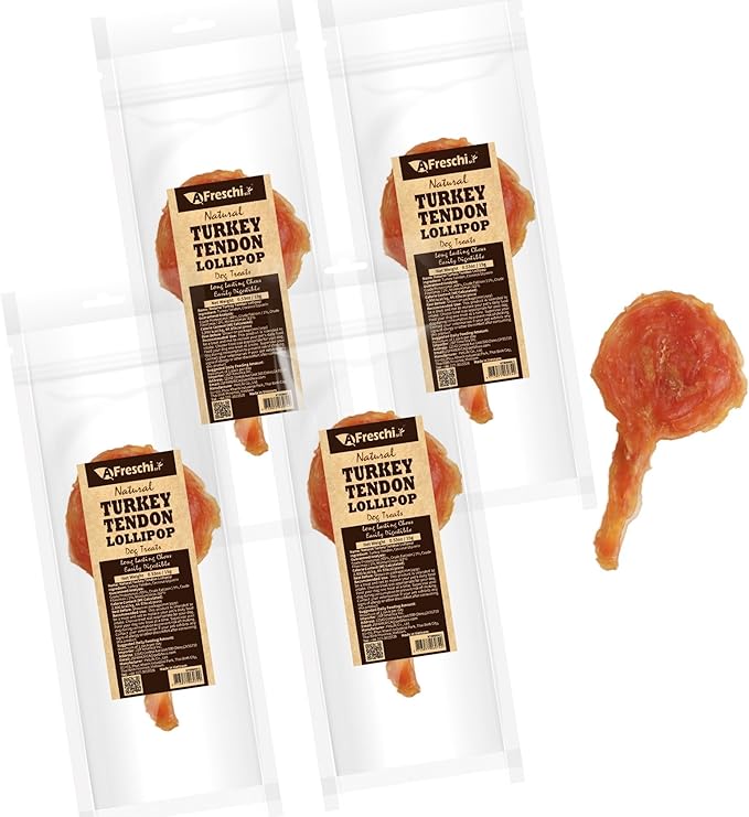 Afreschi Natural Turkey Tendon Lollipop Pack of 4, Dog Treat for Signature Series, All Natural Human Grade Puppy Chew, Turkey Sourced from USA, Rawhide Alternative
