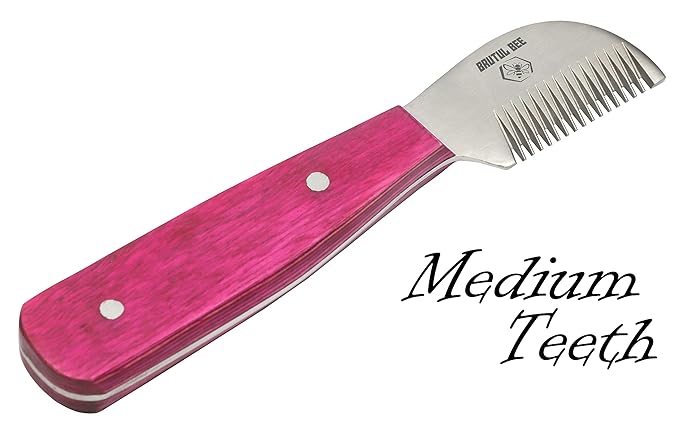 Bee Dog Grooming Coat Stripping Knife Stripper Trimmer Tool Wooded Handle Stripping Knives Set of 5 in Stainless Steel Non-Slip Tools for Grooming Dogs (PINK)