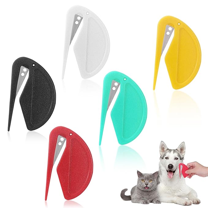 5 Pieces Colorful Pet Knotting Comb Set, Small Plastic Cat Hair Removal Tool, Multifunctional Dematting Comb for Dogs Grooming Removing Loose Tangled Supplies (5)