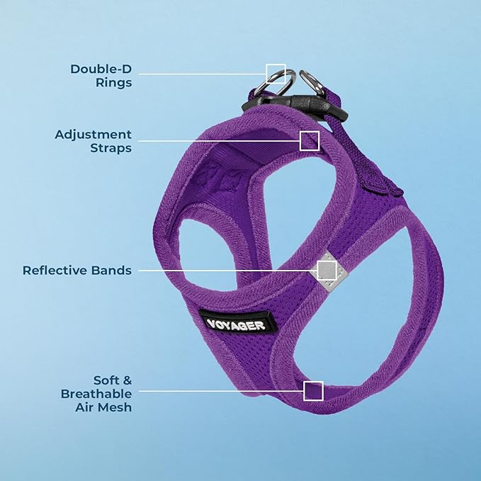 Voyager Step-in Air Dog Harness - All Weather Mesh, Reflective, No Pull Harness for Small, Medium Dogs, Cats - Secure with Hook & Loop Fastener, Buckle, Double D-Rings - Purple, L