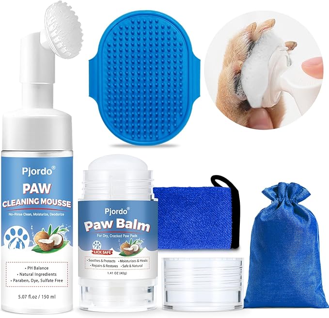 Dog Paw Cleaner Kit, No-Rinse Foaming Cleanser for Dogs and Cats, Dog Paw Balm for Heal Dry Cracked Paws & Nose, Pet Foot Washer Paw Scrubber for Large Medium Small XL Breed Dogs