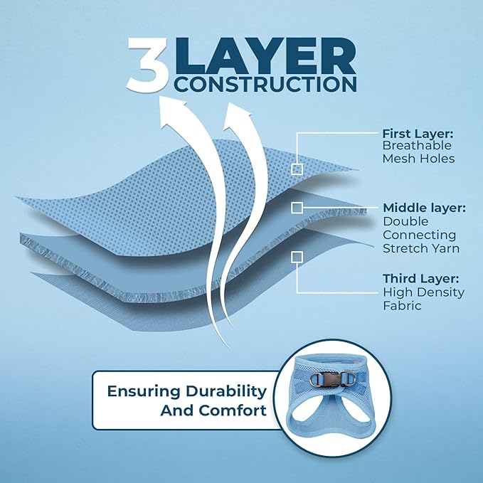 Voyager Step-in Air Dog Harness - All Weather Mesh, Reflective, No Pull Harness for Small, Medium Dogs, Cats - Secure with Hook & Loop Fastener, Buckle, Double D-Rings - Baby Blue, XL