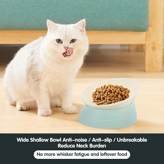 Bulldog Bowl Anti-Slip Dog Cat Dish Detachable Rubber Dog Bowl Pet Sterile Tilted Pet Feeder Slope Base (Green, 2 Cup (Small/Medium Dog))