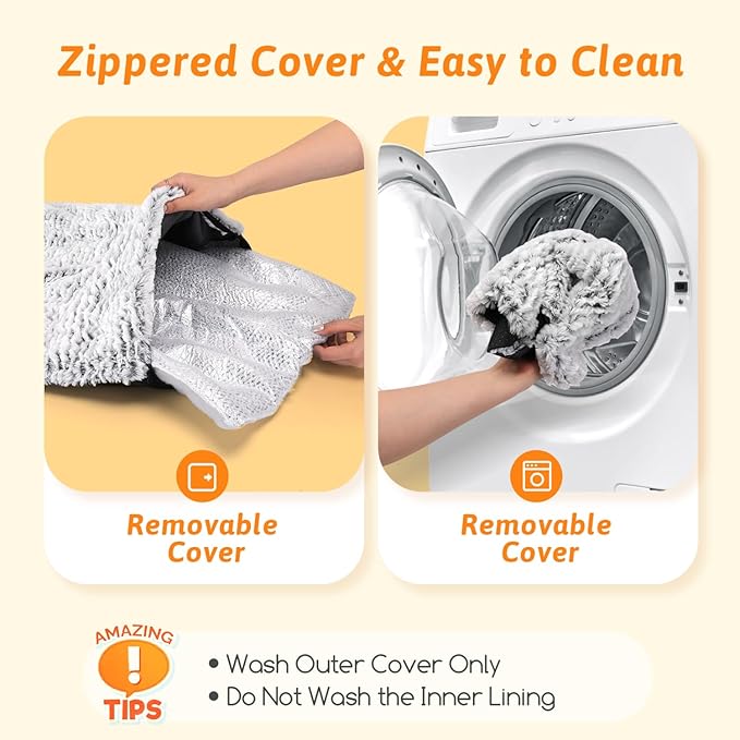 Nobleza Self Heating Cat Bed, Super Soft Thermal Dog Crate Bed Mat for Sleeping, Washable Anti-Slip Self Warming Pet Kennel Pad for Small Medium Cats Dogs Indoor Outdoor (White&Grey, M)