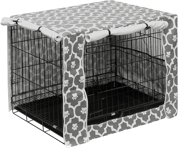 Dog Crate Cover Kennel Dogs Covers fits Small Medium Large crates cage Heavy Nylon Waterproof soundproof Indoor Outdoor - Cover only - Gray paw - 48 inch