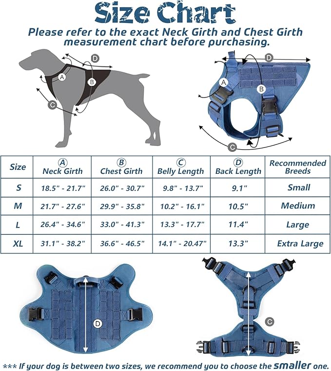 rabbitgoo Tactical Dog Harness for Large Dogs, Heavy Duty Dog Harness with Handle, No-Pull Service Dog Vest Large Breed, Adjustable Military Dog Vest Harness for Training Hunting Walking, Blue, XL