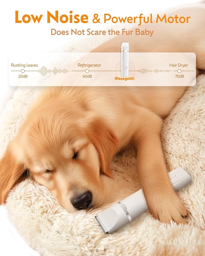 Dogs Hair Clippers Grooming Kit with Nail Grinder, 4 in 1 Cordless Electric Trimmer for Dogs Cat Low Noise USB Rechargeable, Pet Clippers Grooming Paws, Eyes, Ears, Face,Nail, Matted Hair