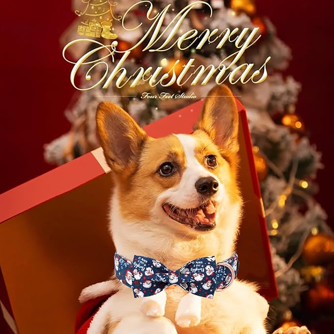 Maca Bates Christmas Dog Collar Cotton Soft Santa Claus Dog Collar with Bow with Metal Buckle Christmas Dog Bow Tie Adjustable for Small Medium Large Dog