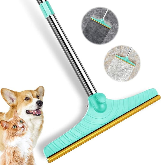 5FT Carpet Rake Pet Hair Remover, Reusable Carpet Rake with Telescopic Handle for Pet Hair Removal Tool Dog Cat Fur Remover Broom for Rugs, Mats, Beds, Stairs (Blue)