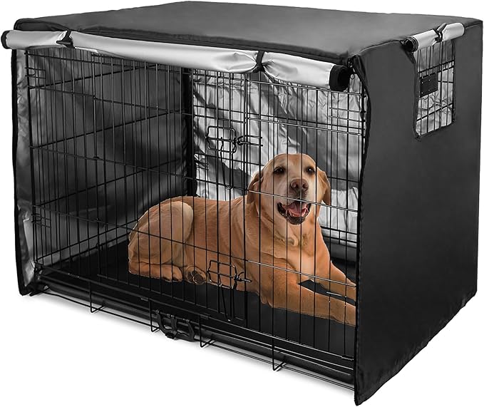 Dog Crate Cover 36 inch - Double Door, Dog Kennel Indoor, Waterproof Dog Kennel Cover with Air Vent Window, for Indoor/Outdoor Most Wire Dog Crate(Black)