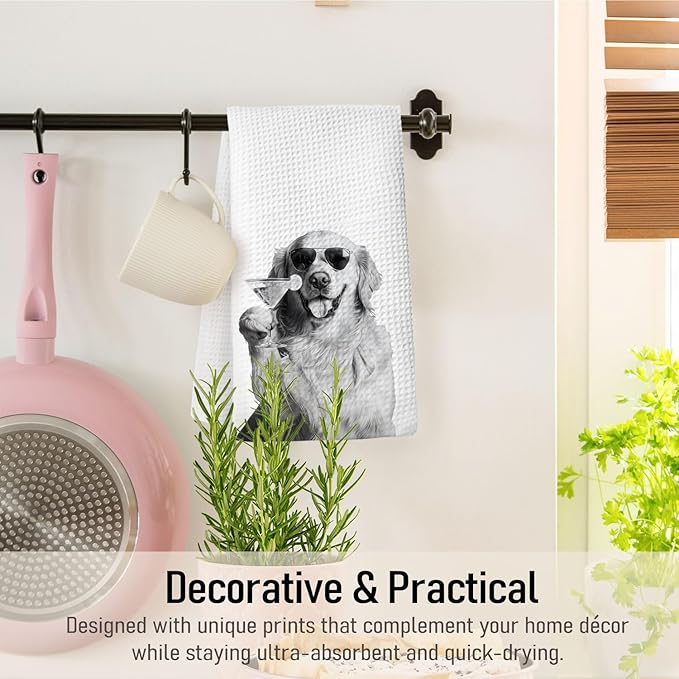 Cocktail Golden Retriever Kitchen Towels, Gifts for Golden Retriever Lovers Dish Towels for Kitchen Drying, Dog Lover Mom Gifts Hand Towels for Bathroom, 16x24 Inch