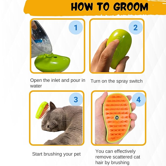 Cat Steam Brush, 3 In1 Cat Steamy Brush, Grooming Tool,Cats hair steamy Comb,Vapor Tool for cats