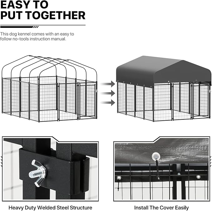 MoNiBloom Outdoor Dog Kennel Anti-Rust and Heavy-Duty Outdoor Dog Fence Dog Pen with Waterproof Cover and Lock for Large Dogs, 6.25ft High Expandable Dog Playpen House for Outside Yard, 14 Panels