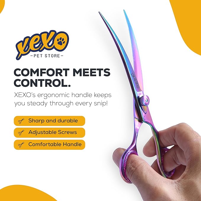 Curved Dog Grooming Scissors - Professional Dog Grooming Scissors - Comfortable Grip and High-Grade Stainless Steel Screw - 7.5" Inch Stainless Steel Curved Shears