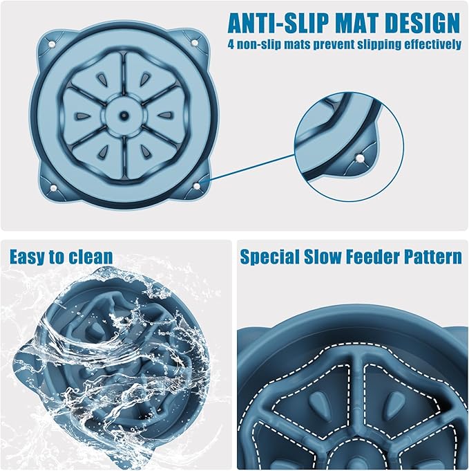 Slow Feeder Dog Bowls Large Breed, Dog Food Bowl Large Anti-Choking Bloat Stop Puzzle Healthy Eating Bowl (Blue, 4 Cup)