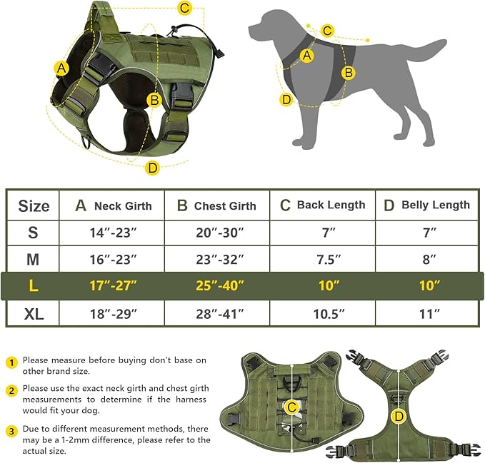 WINGOIN Tactical Dog Harness for Large Dogs, Heavy Duty No Pull Dog Harness with Handle, Adjustable Reflective Military K9 German Shepherd Big Size Dog Vest for Training, Walking, Hiking, Green (L)
