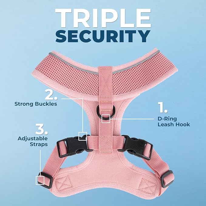 Voyager Aerolite No Pull Mesh Dog Harness with Lightweight, Soft, Breathable, Reflective Stitching, and Adjustable Straps for Walking, Running, Training, Heavy Duty and Durable - Pink, S