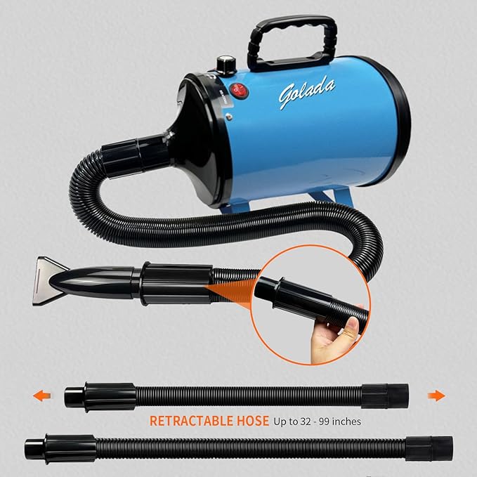 High Velocity Professional Dog Grooming Dryer,Adjustable Temperature and Speed Hair Dryer for Pets with 4 Nozzles