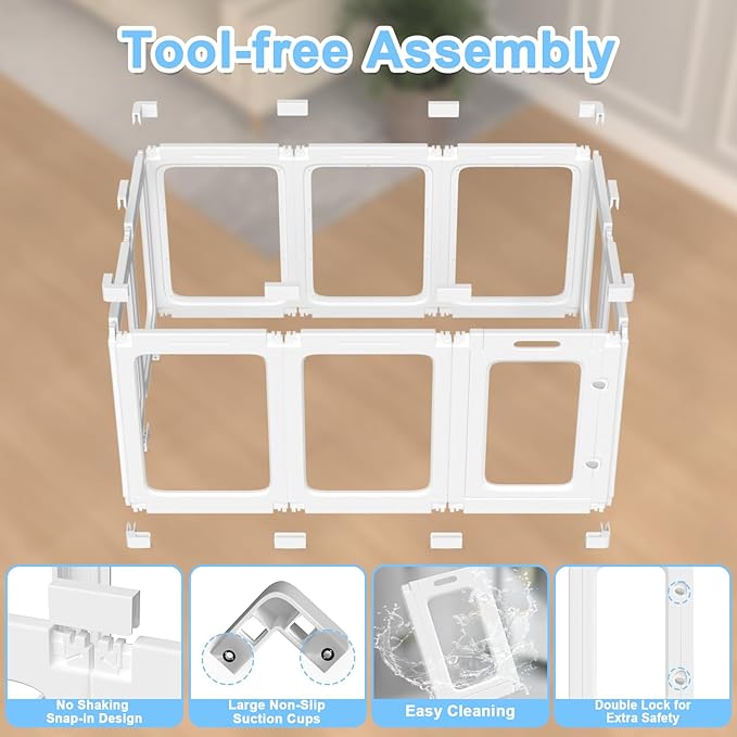 Clear Acrylic Dog Playpen Transparent Pet Playpen Indoor-Easy Assemble and Disassemble Dog Fence-Clear Pet Pen Dog Playpen for Puppy Bunny Cat Pig(23.6" H, 10 Panels+2 Doors) White