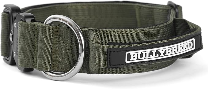 BULLYBREED Premium Dog Colar with Handle, Heavy Duty Dog Collar, Tactical Dog Collar, Quick-Release Metal Buckle, Thick Dog Collar, Dog Collar for Medium Dogs, Dog Collar for Large Dogs (Green, M)