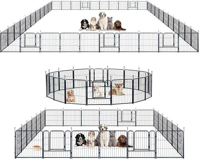 Dog Playpen,Portable Outdoor Dog Fence, Dog Playpen for Large/Medium/Small Dogs, Dog Fences for The Yard,with Doors Foldable Metal (24 inch, 40 Panels)
