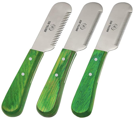 Grooming Coat Stripping Knife Set of 3 - Wooden Handle with Stainless Steel Blade Non-Slip Trimmer for Dogs - Right Handed (GREEN)