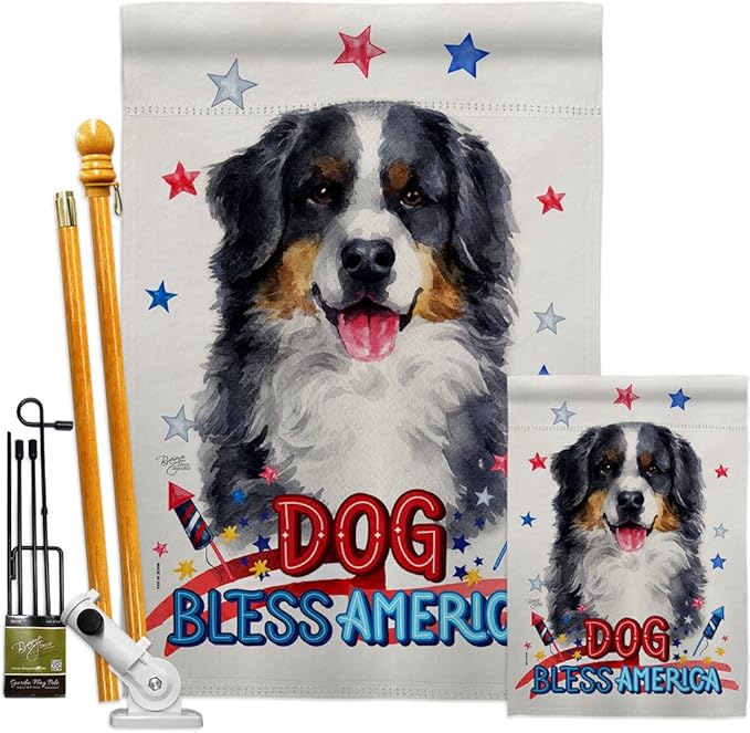 Breeze Decor Patriotic Bernese Mountain Garden House Flag-Kit Dog Puppy Spoiled Paw Canine Fur Pet Nature Farm Animal Creature Decoration Banner Small Yard Gift Double-Sided, Made in USA