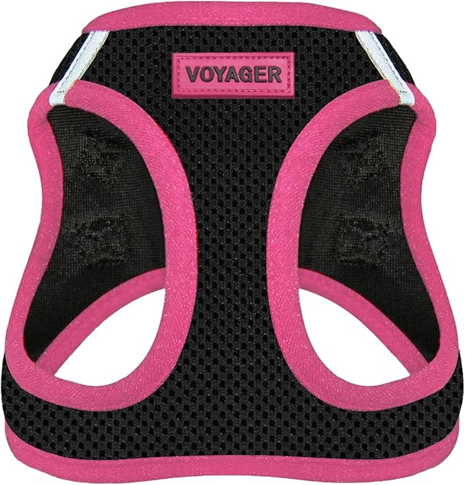 Voyager Step-in Air Dog Harness - All Weather Mesh, Reflective, No Pull Harness for Small, Medium Dogs, Cats - Secure with Hook & Loop Fastener, Buckle, Double D-Rings - Black/Pink Trim, S