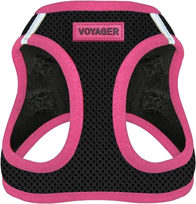 Voyager Step-in Air Dog Harness - All Weather Mesh, Reflective, No Pull Harness for Small, Medium Dogs, Cats - Secure with Hook & Loop Fastener, Buckle, Double D-Rings - Black/Pink Trim, M