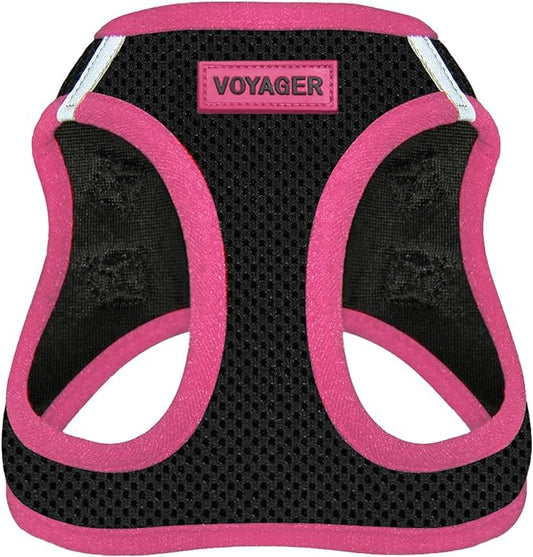 Voyager Step-in Air Dog Harness - All Weather Mesh, Reflective, No Pull Harness for Small, Medium Dogs, Cats - Secure with Hook & Loop Fastener, Buckle, Double D-Rings - Black/Pink Trim, M