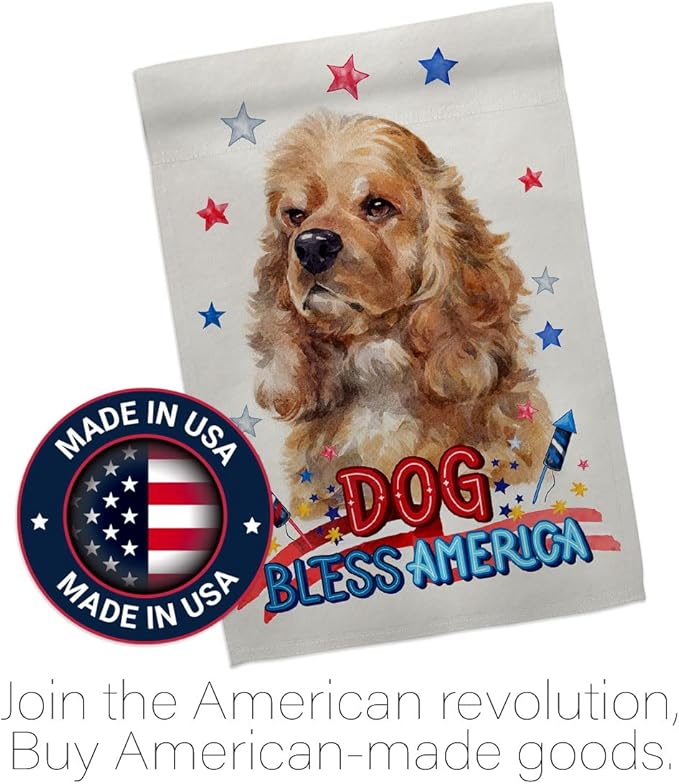 Breeze Decor Patriotic Cocker Spaniel Garden House Flag-Set Dog Puppy Spoiled Paw Canine Fur Pet Nature Farm Animal Creature Decoration Banner Small Yard Gift Double-Sided, Made in USA