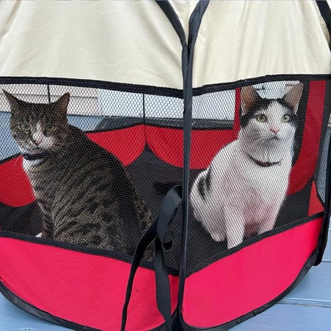 Mile High Life | Foldable Dog Playpen | Portable Dog Crate w Removable Shade Cover | Dog Kennel Indoor/Outdoor w Carry Case | Pen Tent for Dog/Cat/Rabbit(Red, Large (45"x45"x23"))