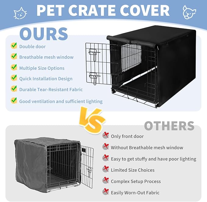 X-ZONE PET 36" Dog Crate Cover for Indoor/Outdoor - Heavy Duty Polyester Pet Kennel Cover Fits for Wire Dog Cage Black