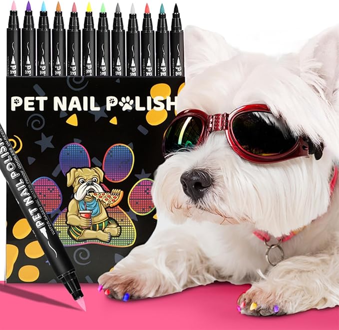 Pet Nail Polish Pen Set - Dog Nail Polish Pens Quick Dry, 12 Colors Fast Drying Dog Safe Nail Polish Set