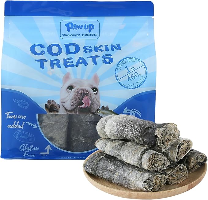 Cod Skin Dog Treats Natural Fish Skin Roll Dog Snacks w/Taurine, Single Ingredient Cod Skin Chews, Rich in Omega 3, 16.2 oz
