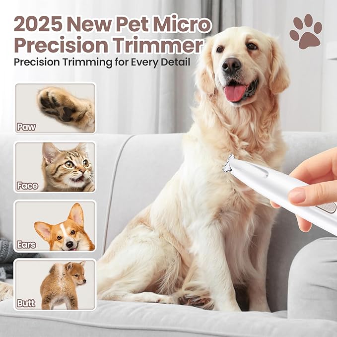 Dog Paw Trimmer with LED Light, 35dB Low Noise Pet Paw Trimmer for Dogs and Cats, Dog Clippers with18mm Widen Blade, Waterproof Grooming Shaver for Paws, Ears, Face, Eyes and Rump