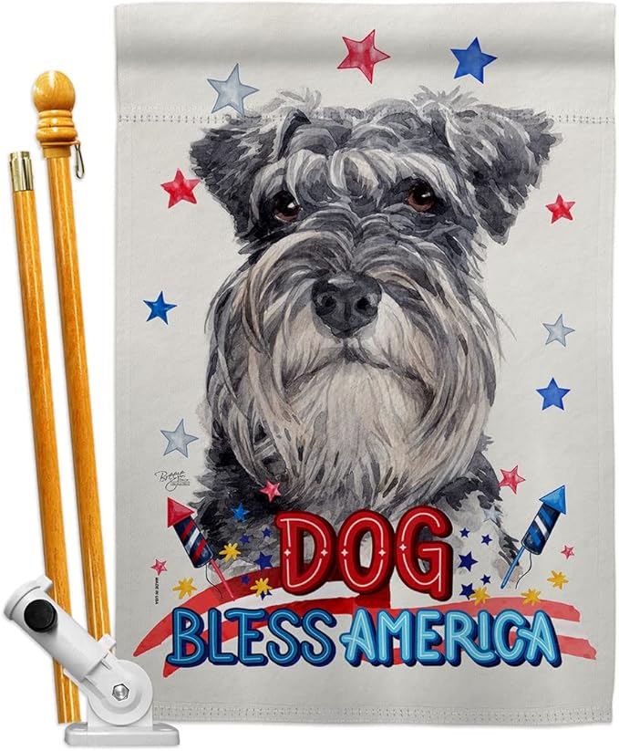 Breeze Decor Patriotic Miniature Schnauzer House Flag Set Dog Puppy Spoiled Paw Canine Fur Pet Nature Farm Animal Creature Decoration Banner Small Garden Yard Gift Double-Sided, Made in USA