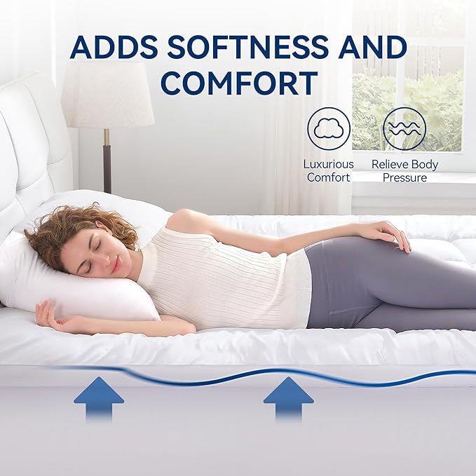 BDEUS Dual Layer 5 Inch Memory Foam Mattress Topper Twin Size, 2 Inch Gel Memory Foam Plus 3 Inch 1450 GSM Down Alternative Quilted Pillow Top Mattress Pad Cover,White