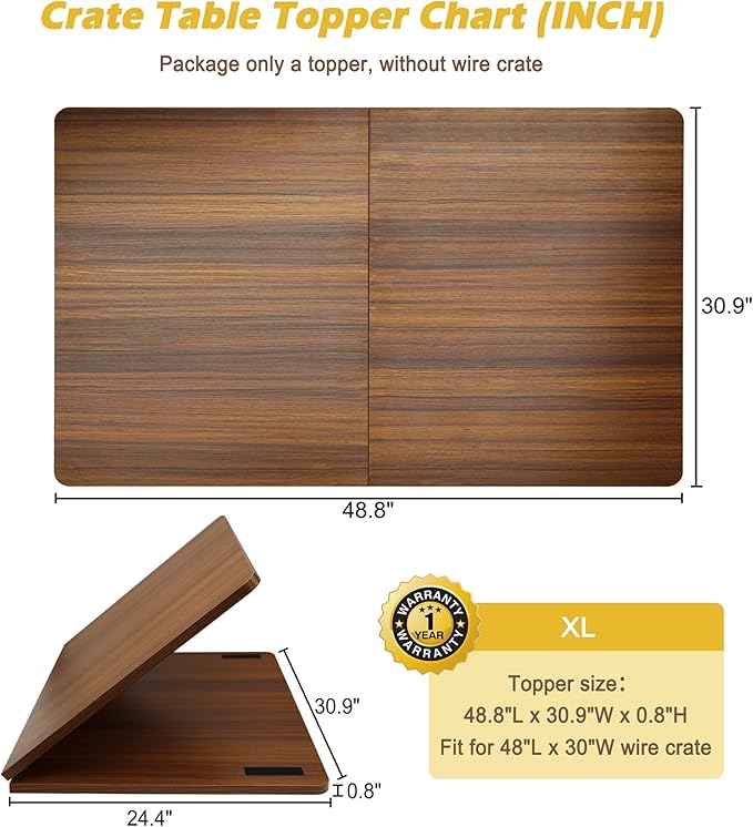 Deblue Foldable Dog Crate Topper, Wood Crate Topper for 48in Wire Dog Cages, Dog Kennel Table Top for Large Dog, Waterproof, Sturdy (48 inch)