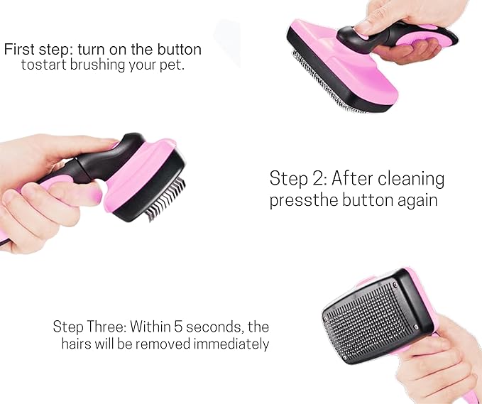 3-in-1 Pet Grooming Set - Self-Cleaning Slicker Brush, Deshedding Rake Comb, and Finger Toothbrush for Dogs & Cats | Perfect for Grooming, Dematting, and Dental Care (pink)