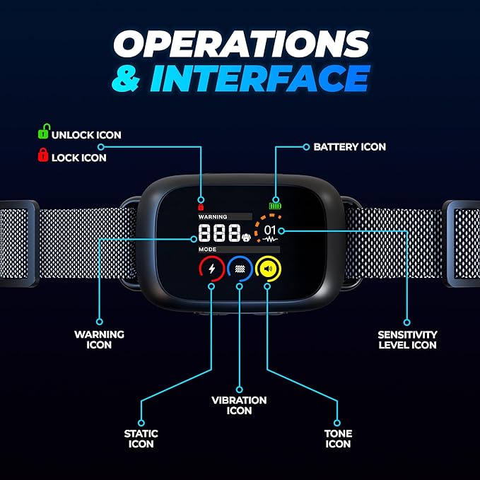 Bark Collar for Large Dog AI Chip (TFT Display) - Dog Bark Collar w/ 5 Training Modes & Sensitivity Levels - IPX7 Waterproof, Battery Life, Anti Barking Collars Dogs/Medium Dogs (Black & Silver)