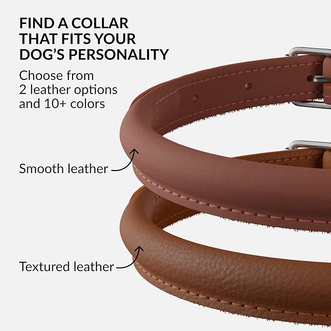 CollarDirect Rolled Leather Dog Collar, Soft Padded Round Puppy Collar, Handmade Genuine Leather Collar Dog Small Large Cat Collars 13 Colors (6-7 Inch, Cinnamon Smooth)