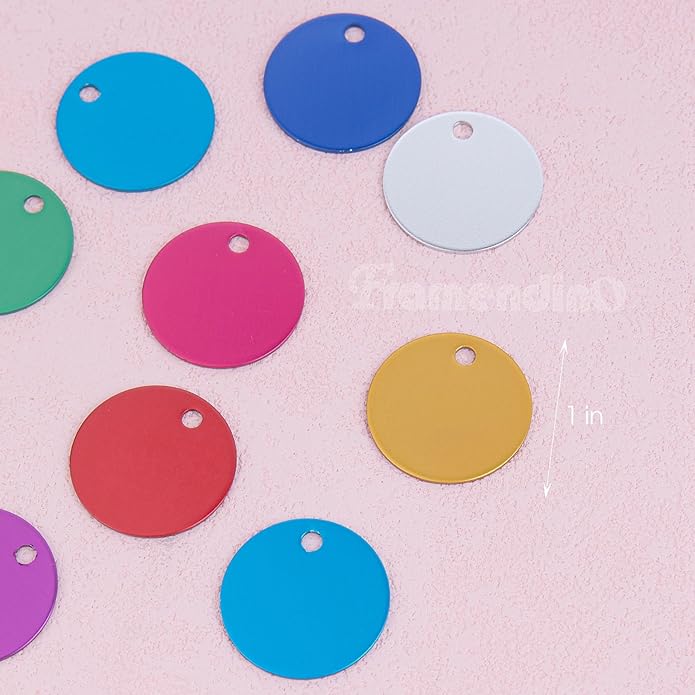 Framendino, Pet ID Tag Colorful Blank Round Double Sided Pets ID Tag Name Phone Number ID Tags Aluminum Charms