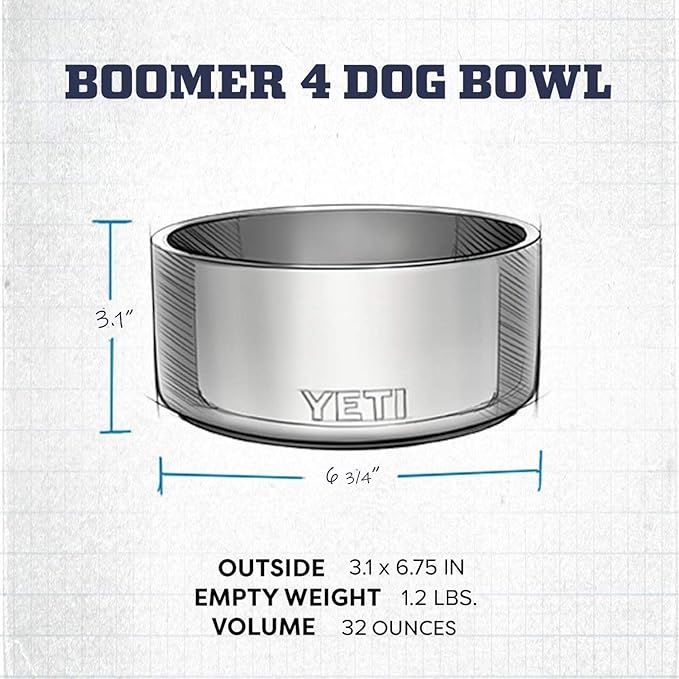 YETI Boomer 4, Stainless Steel, Non-Slip Dog Bowl, Holds 32 Ounces